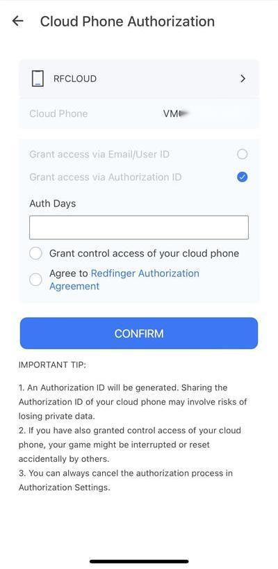 cloud phone authorization, redfinger cloud phone